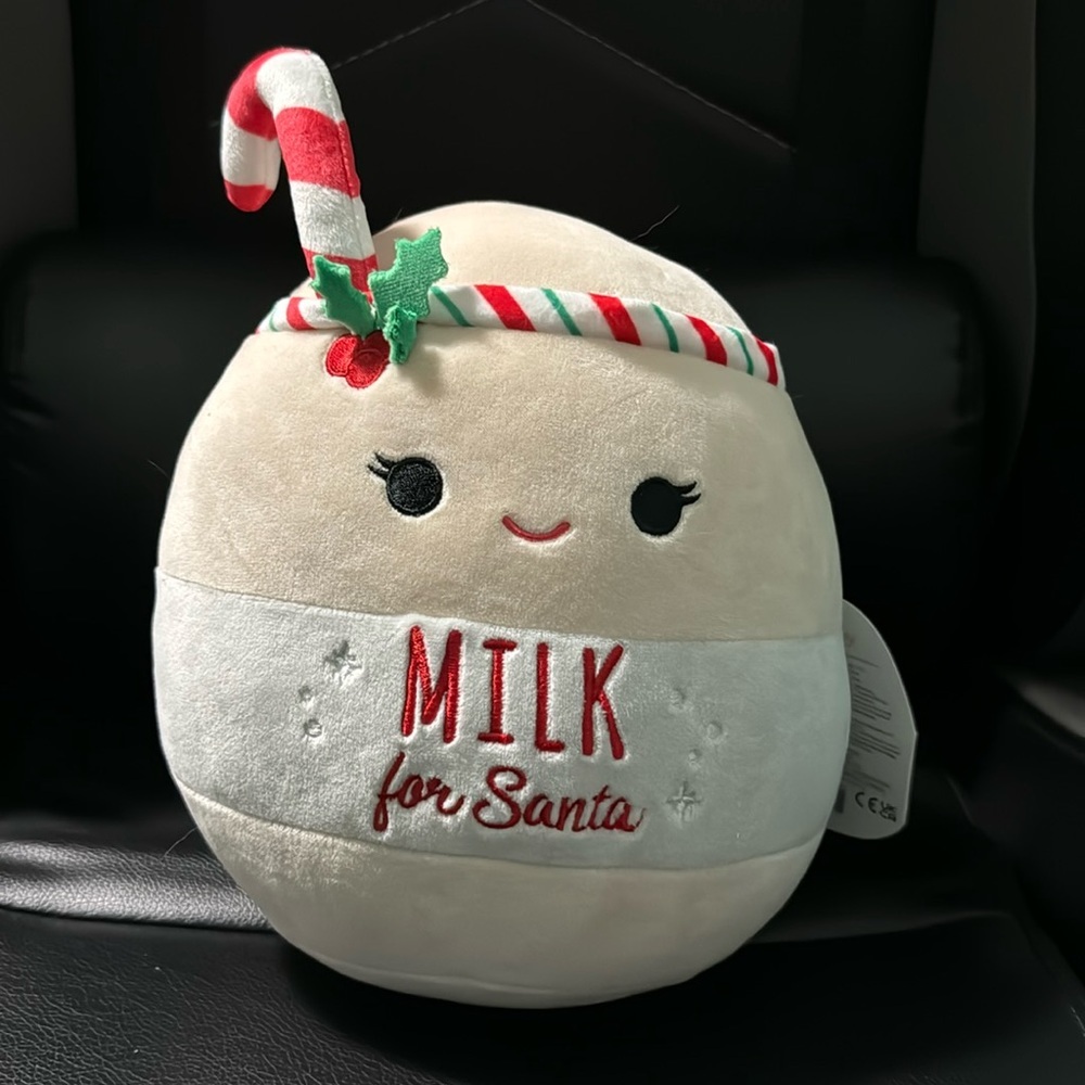 Milk for Santa Squishamallow with tags attached